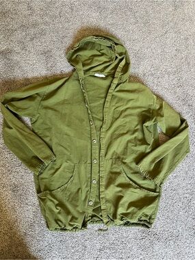 Vintage Olive Green Hooded Button up jacket